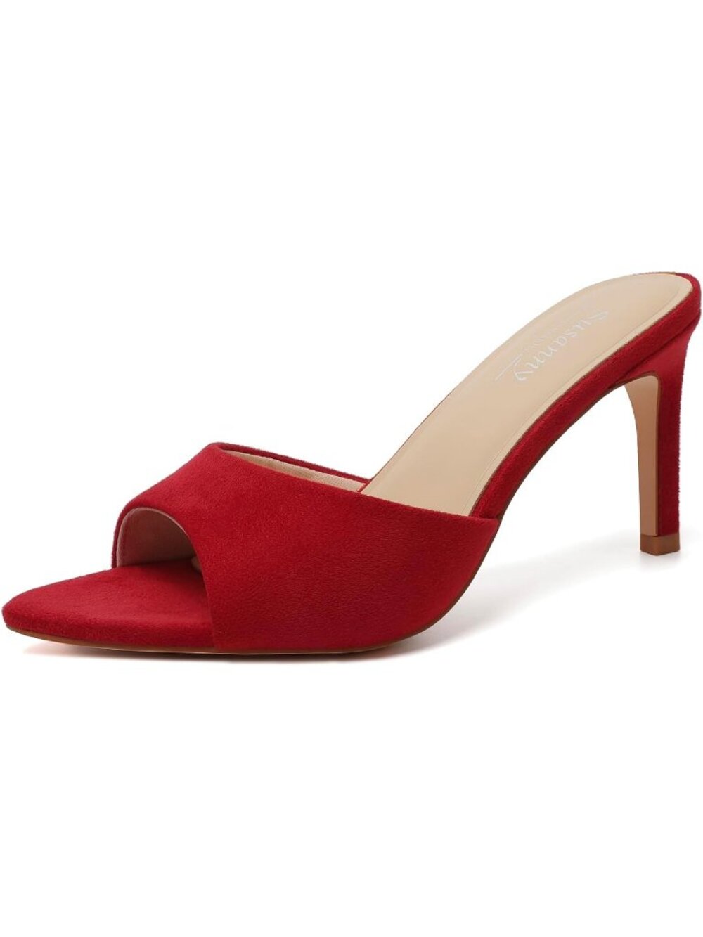 Women's Red Suede Mule High Heels Pointed Open Toe Sexy Slip on Casual Shoes